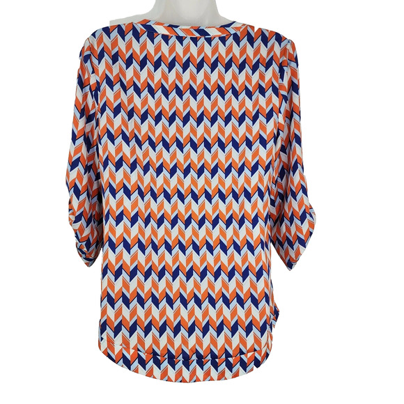 41 Hawthorn Womens Top Size XS Button Up Blouse Chevron Orange Blue Pockets V - Picture 2 of 10